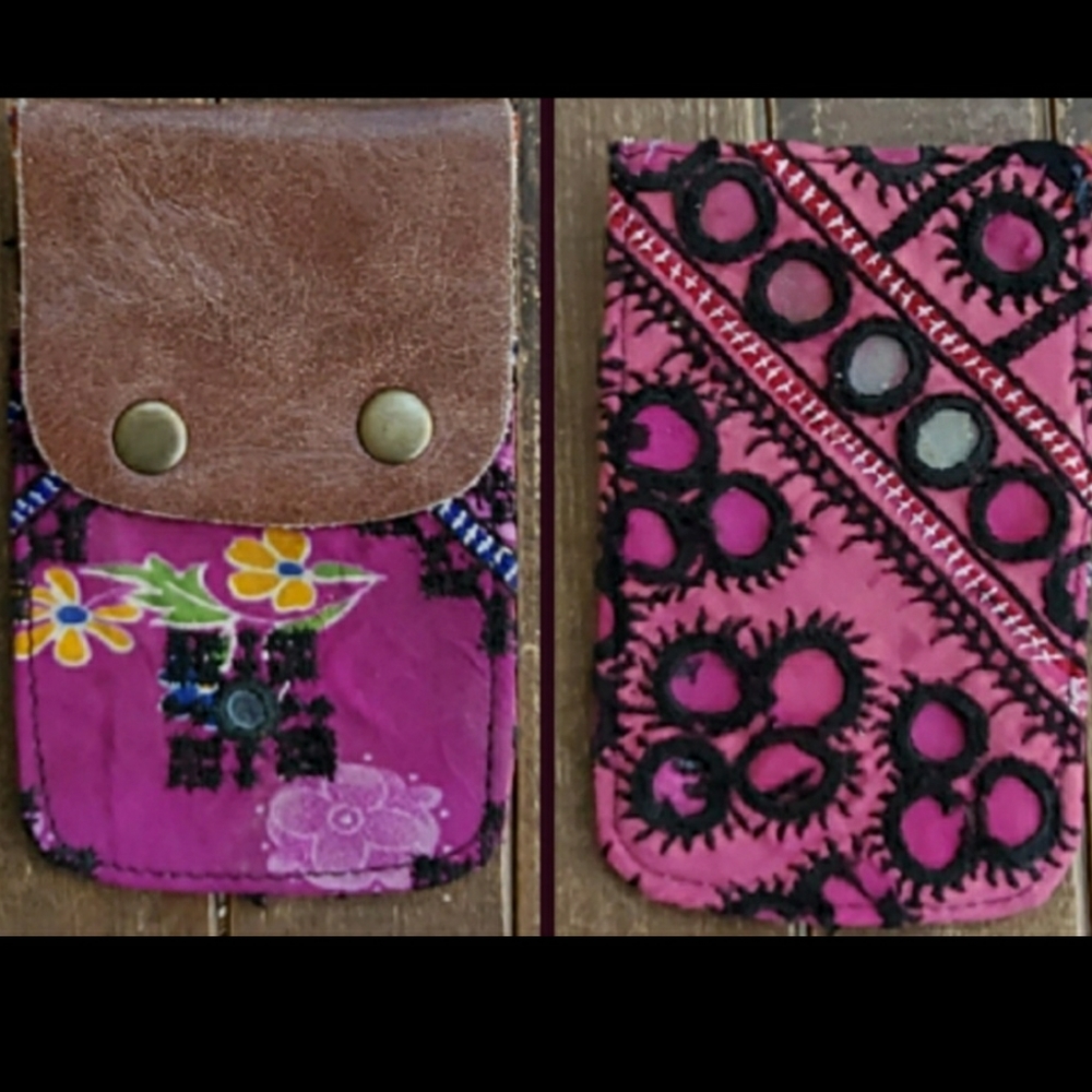 🧠🍳 Free People Boho Embroidered Repurposed vtg banjara hippie Wallet card case